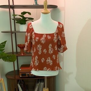Madewell Floral Smocked Top - Rust